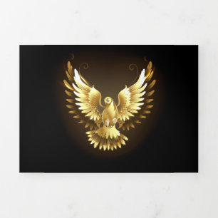 Faux Gold Foil Peace Dove on Black Tri-Fold Invitation