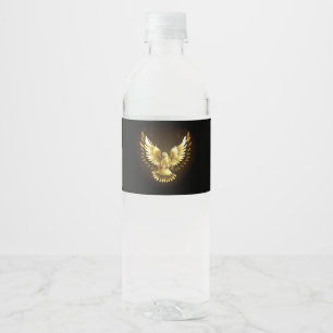 Faux Gold Foil Peace Dove on Black Water Bottle Label