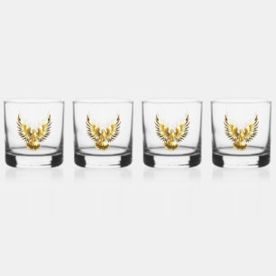 Faux Gold Foil Peace Dove on Black Whiskey Glass