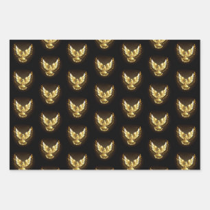 Faux Gold Foil Peace Dove on Black Wrapping Paper Sheet