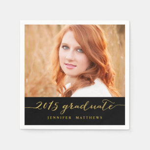 Faux Gold Foil Photo Graduate Paper Napkins