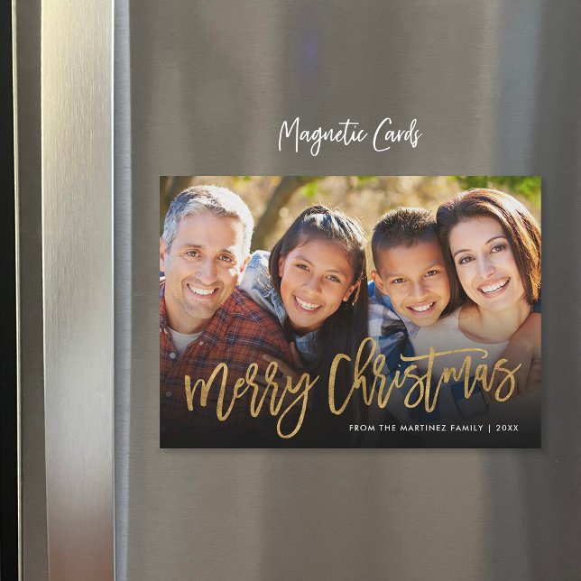 Faux Gold Foil Photo Overlay Magnetic Holiday Card (Creator Uploaded)