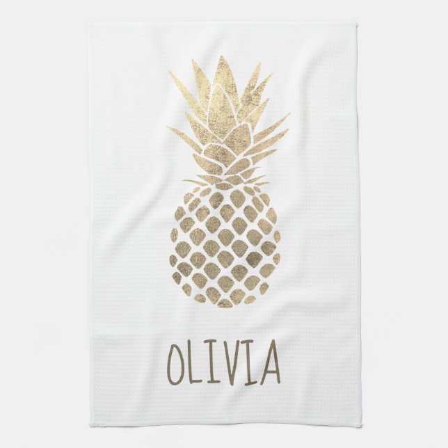 faux gold foil pineapple design tea towel (Vertical)