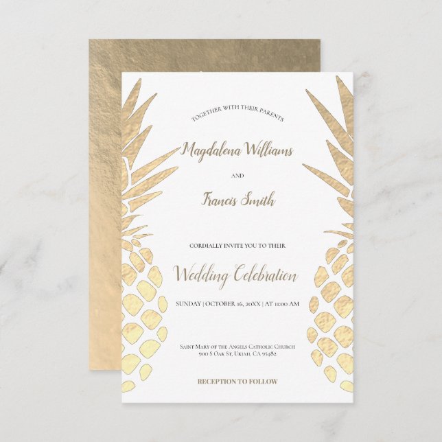 faux gold foil pineapples wedding invitation (Front/Back)