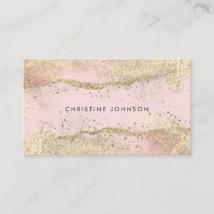 faux gold foil pink agate background business card