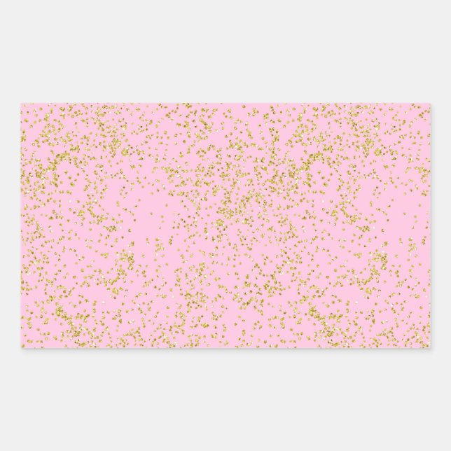 Faux Gold Foil Pink Background Sprinkle Glitter Rectangular Sticker (Front)