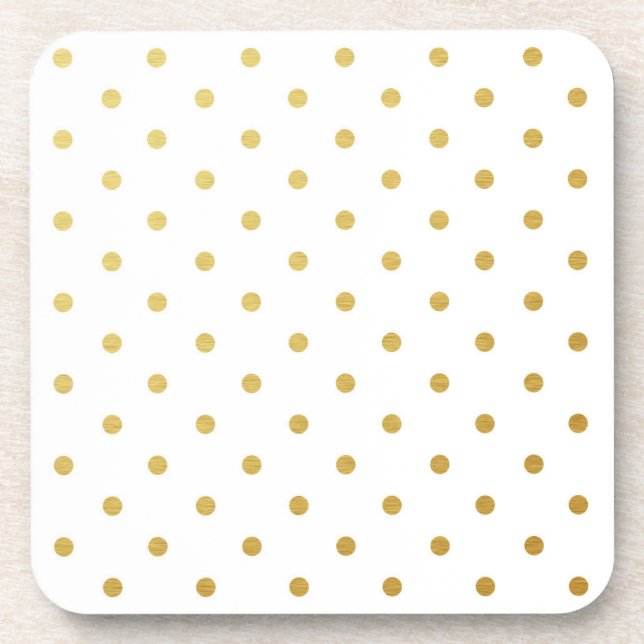 Faux Gold Foil Polka Dots Modern White Coaster (Front)