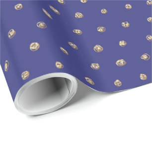 Faux Gold Foil Polka Dots on Dark Periwinkle Blue Wrapping Paper