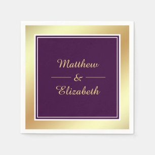 Faux Gold Foil Purple Wedding Paper Napkin