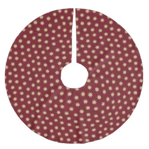 Faux Gold Foil & Red Stars Pattern Brushed Polyester Tree Skirt