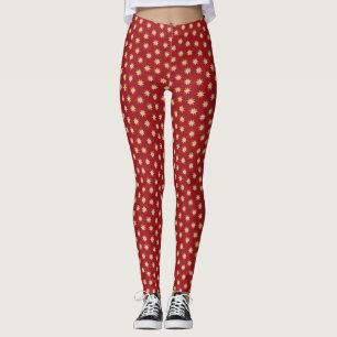 Faux Gold Foil & Red Stars Pattern Leggings