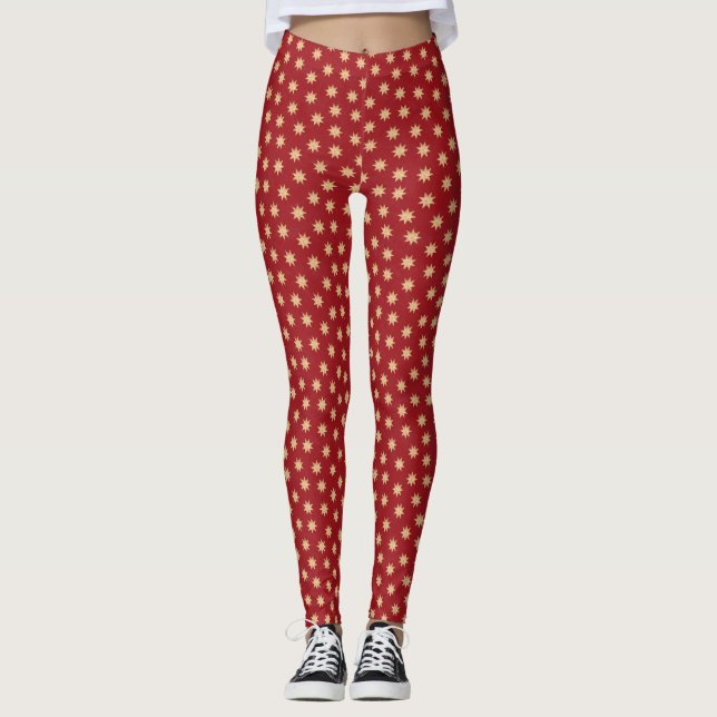 Faux Gold Foil & Red Stars Pattern  Leggings (Front)