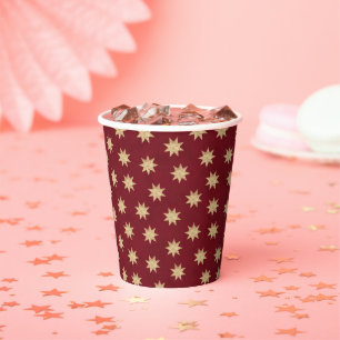 Faux Gold Foil & Red Stars Pattern Paper Cups