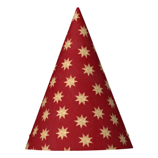 Faux Gold Foil & Red Stars Pattern Party Hat (Front)
