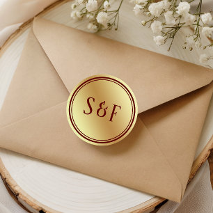 Faux Gold Foil Red Wedding Monogram Envelope Seal