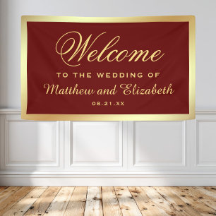 Faux Gold Foil Red Wedding Welcome Banner