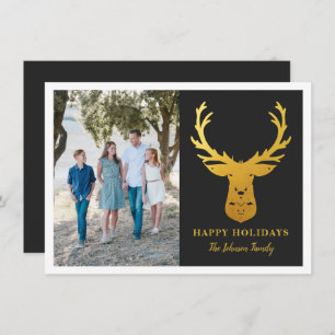 Faux Gold Foil Reindeer Elegant Photo Holiday Card