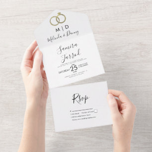 Faux Gold Foil Ring Modern Wedding All In One Invitation