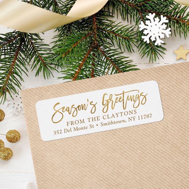 Faux Gold Foil Season's Greetings Return Address (Creator Uploaded)