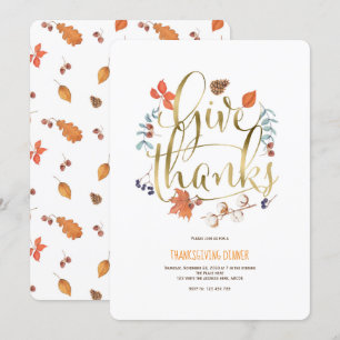 Faux Gold Foil, Simple, GIve thanks Invitation