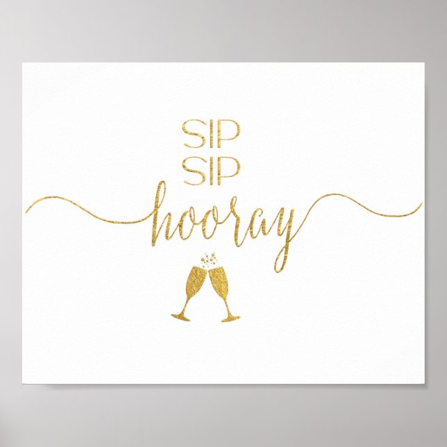 Faux Gold Foil Sip Sip Hooray Cocktail Bar Sign (Front)