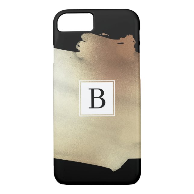 Faux Gold Foil Splash on Black, Simple Monogram Case-Mate iPhone Case (Back)