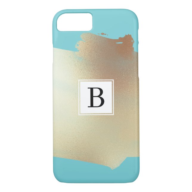 Faux Gold Foil Splash Simple Monogram Turquoise Case-Mate iPhone Case (Back)
