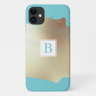 Faux Gold Foil Splash Simple Monogram Turquoise Case-Mate iPhone Case
