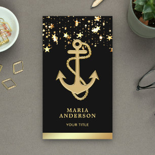 Faux Gold Foil Stars Confetti Nautical Rope Anchor Business Card