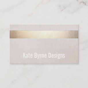 Faux Gold Foil Striped Elegant Modern Beige Linen Business Card