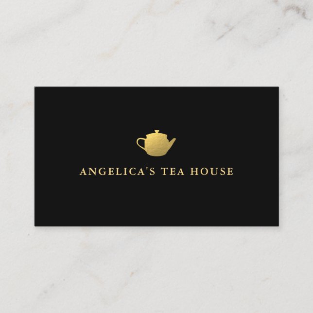 Faux Gold Foil Teapot Business Card (Front)