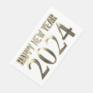 Faux Gold Foil Text Chic Happy New Year 2024 Napkin