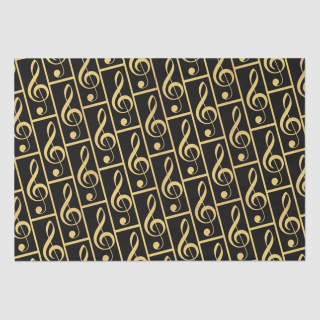 Faux Gold Foil Treble Clef Musical Wrapping Paper (Front)