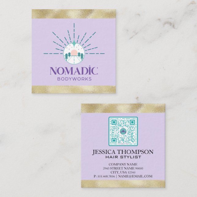 Faux Gold Foil Trim | Qr Code Square Business Card (Front/Back)