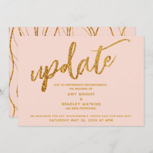 Faux Gold Foil Waves Postponed Wedding Blush Card