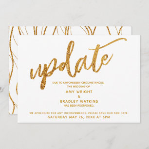Faux Gold Foil Waves Postponed Wedding White Card