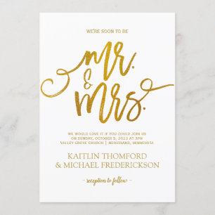 Faux Gold Foil Wedding Invitations   Brush Script