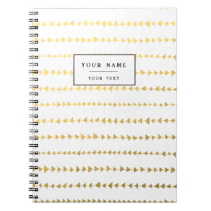 Faux Gold Foil White Arrows Pattern Spiral Notebook