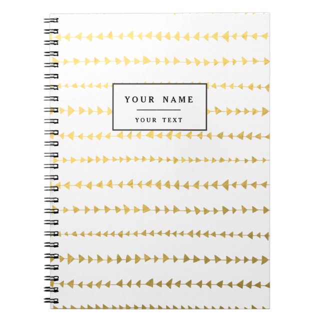 Faux Gold Foil White Arrows Pattern Spiral Notebook (Front)
