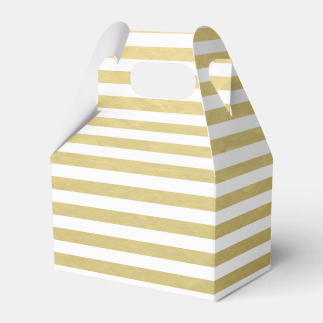 Faux Gold Foil White Stripes Pattern Favour Box (Front Side)