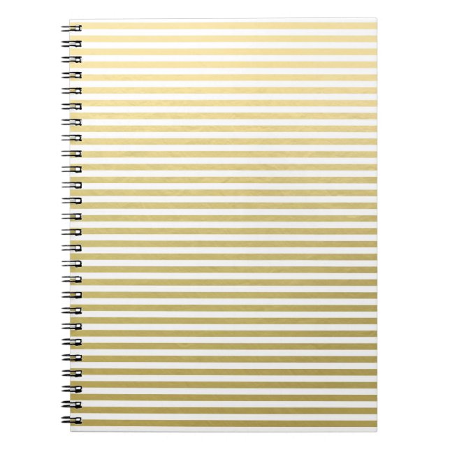 Faux Gold Foil White Stripes Pattern Spiral Notebook (Front)