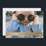 Faux Gold Foil with Snowflake Accents Photo Holiday Card<br><div class="desc">A perfect card for the holidays featuring a faux gold foil with snowflake accents.  Customize all of the text on this card using the template form. You can add photos and text to the back of the card by selecting to customize further.</div>