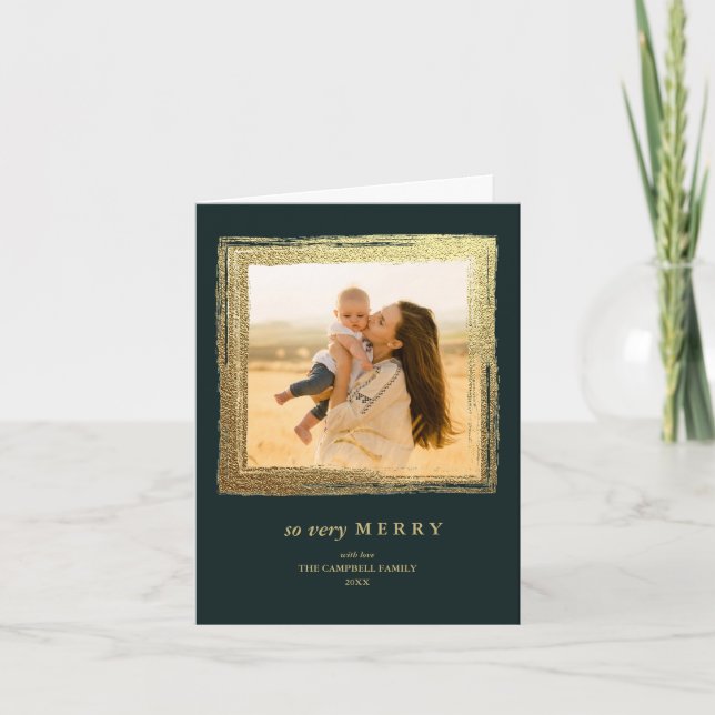 Faux Gold Frame Holidays Christmas Photo Evergreen Card (Front)