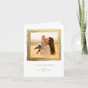 Faux Gold Frame Holidays Christmas Photo White Card