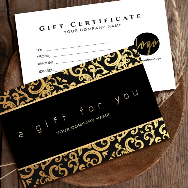 Faux Gold Frame Sparkles On Black gift certificate (Faux Gold Frame Sparkles On Black gift certificate #zazzlefinds #goldframecertificate #goldgiftcard)