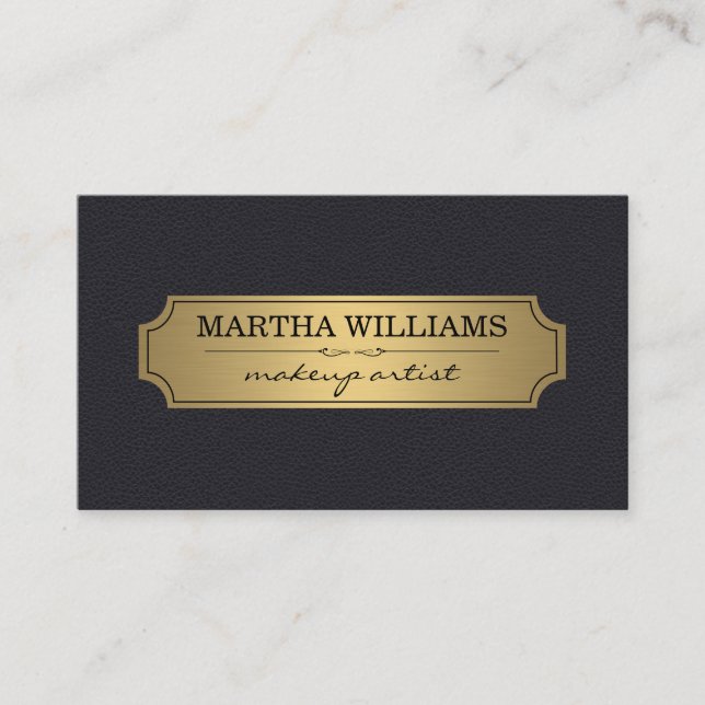 Faux Gold Frame with Leather Background Business Card (Front)