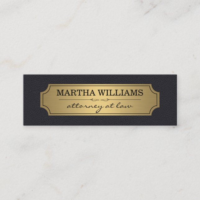 Faux Gold Frame with Leather Background Mini Business Card (Front)