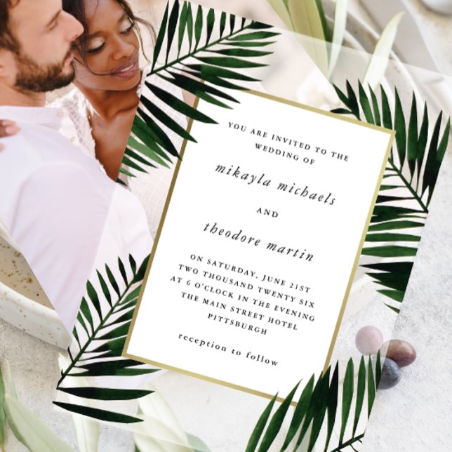 Faux Gold Frame with Palm Wedding  Acrylic Invitations (Creator Uploaded)