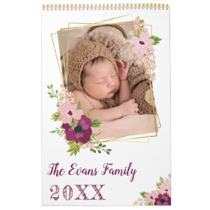 Faux Gold Geo Frames Floral Photos & Notes Calendar