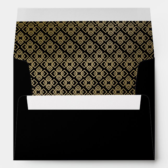 Faux Gold Geometric Back Flap Address Dark Black Envelope (Back (Bottom))